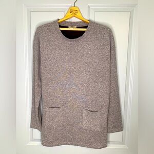 Loft Mixed Fabric Long Sleeve Gray/Burgundy Tunic Top in Women's Size L